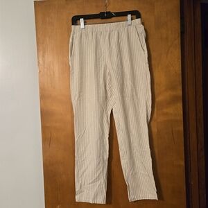 Eileen Fisher Tan & White Striped Pants Hemp Organic Cotton Pull On Size XS